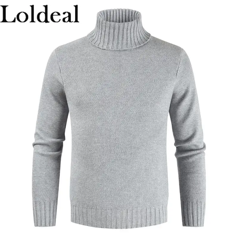 

Loldeal Men Turtleneck Sweater Solid Color Casual Knit Pullover Slim Fit