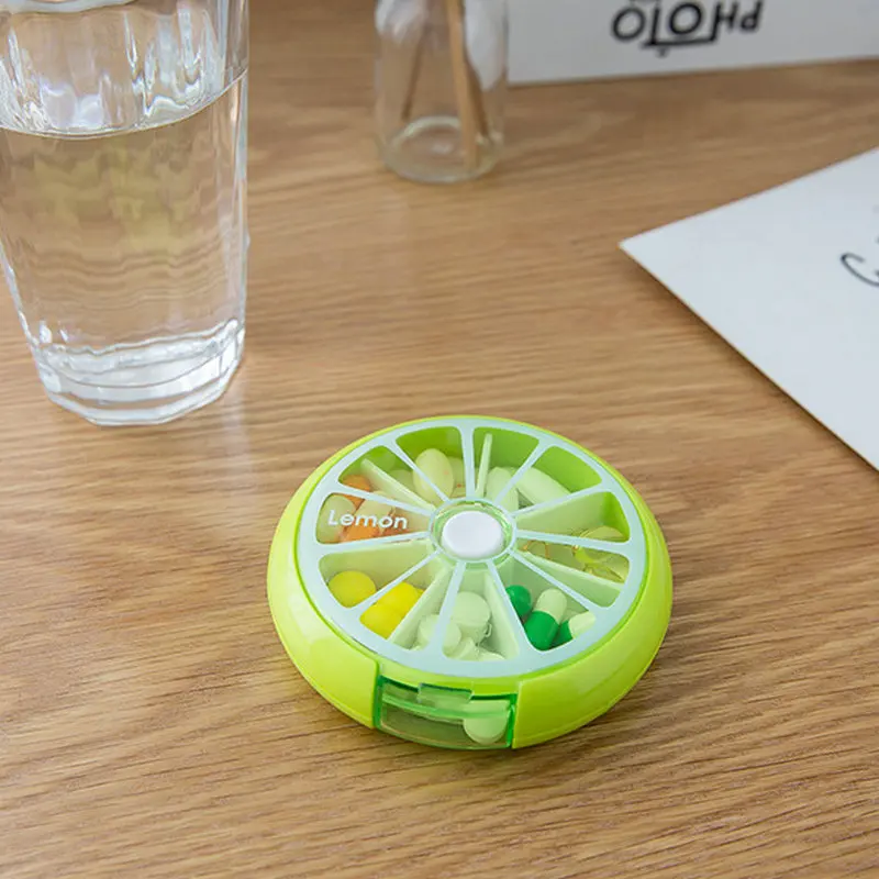 Коробка для таблеток портативный лимон семь-сетка вращающийся мини таблетки