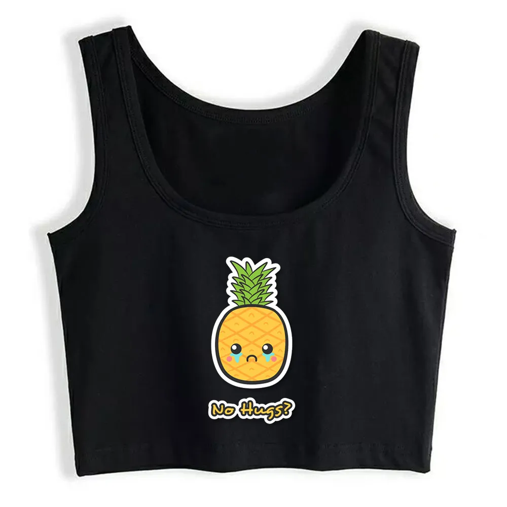 

Crop Top Female sad but cute pineapple that does not get any hugs Street Vintage Custom Yoga Vest Tank Top