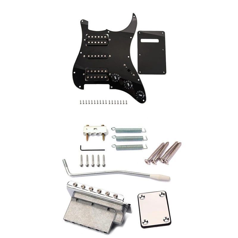 

Electric Guitar Tremolo Bridge With Neck Plate For Fender Strat St Guitar Replacement & Black Wired Plate Pickguard Humbuckers F