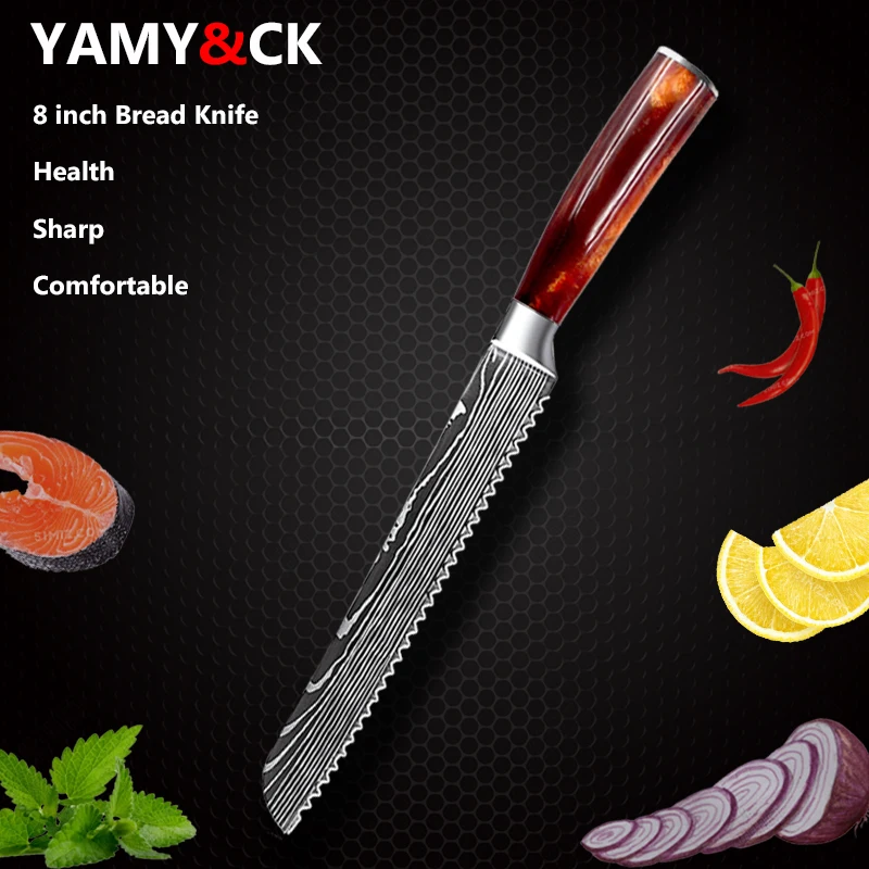 Японские кухонные ножи YAMY &amp CK 8 дюймов поварской резец с лазерным узором Дамаска