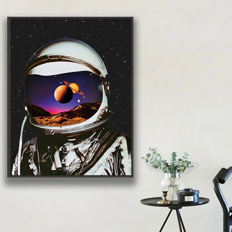 

Astronaut Space Man Poster Print Boys Gift Surrealism Universe Space Man Vintage Painting Picture Bedroom Wall Art Decor
