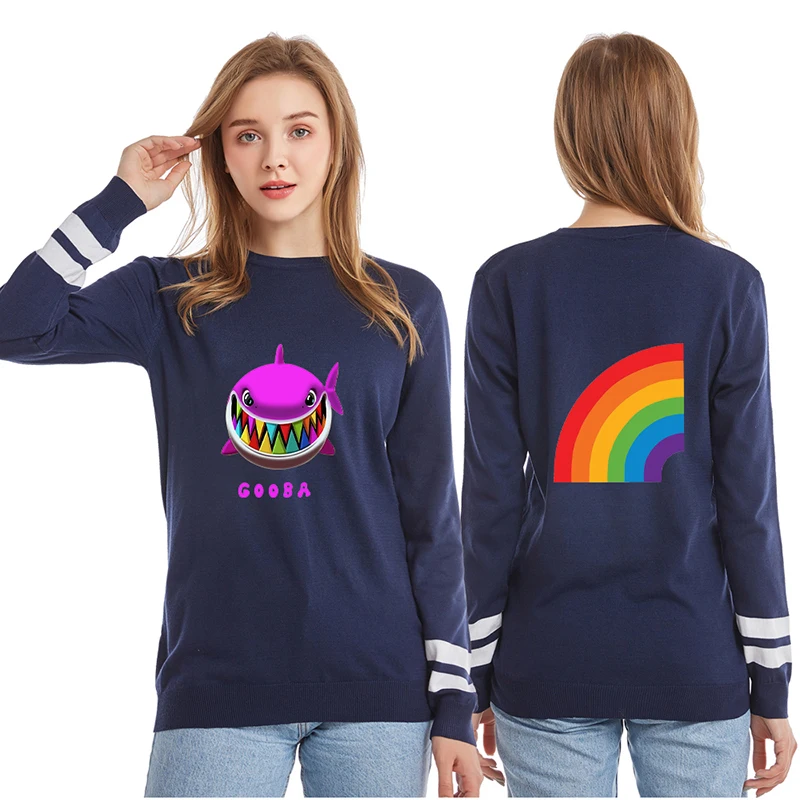 

New Rainbow Shark Cartoon Fashion Sweater O-neck Women Pullover Sweater Spring Autumn Long Sleeve Girls Sweaters Pullovers Tops
