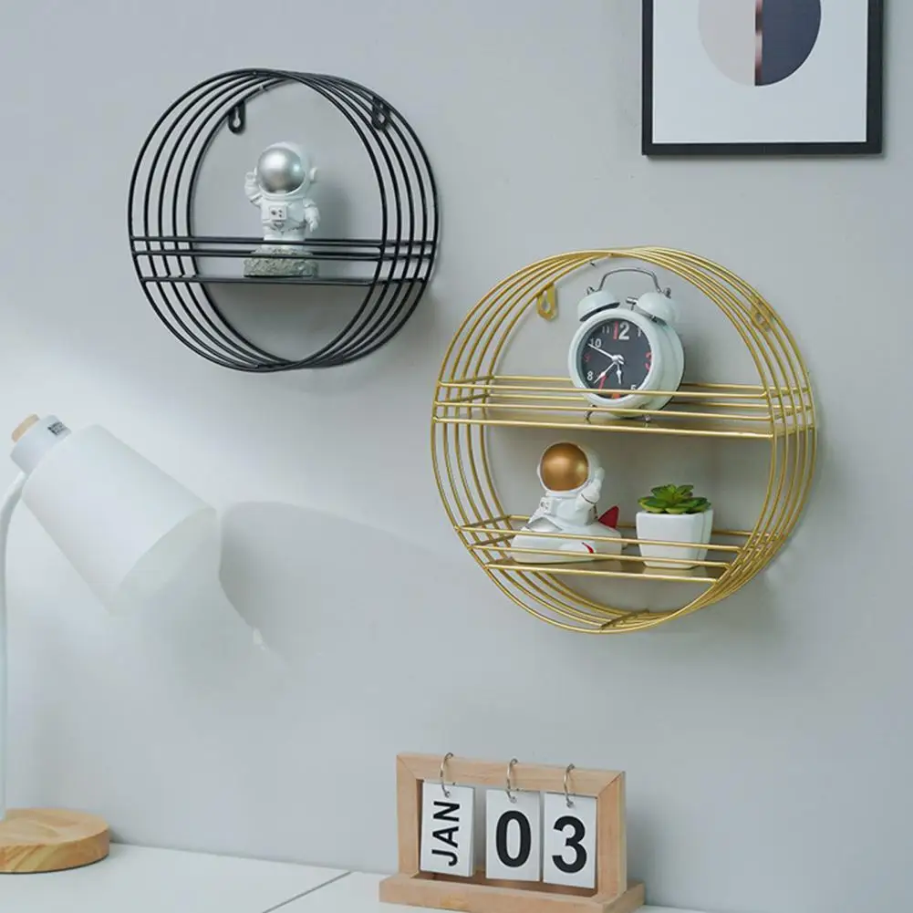 

60% Hot Sales!!! Storage Rack Round Multifunctional Wrought Iron Household Wall Shelf for Home