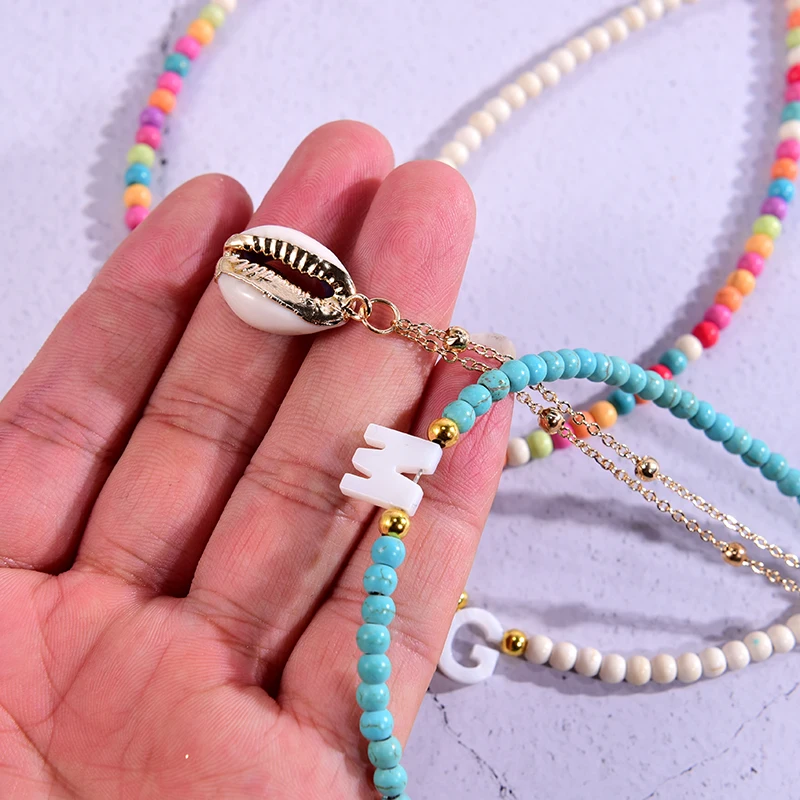 

2 Pieces Custom Letter Shell Pendant Necklace for Women Choker Goth Aesthetic Boho Vintage Collier Femme Fashion Summer Jewelry