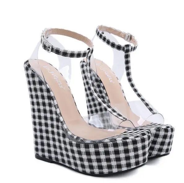 

2020 new PLAID simple slope heel sandals in size 35-42