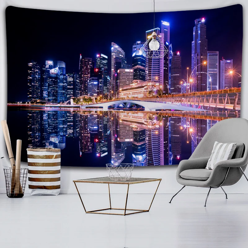 

City Night Tapestry River High-rise Lighting Creative Art Wall Hanging Boho Decor Aesthetic Room Decor Wall Decor Hippie Tapis