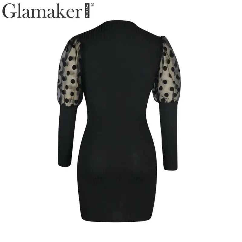 Женское трикотажное платье в черный горошек Glamaker элегантное прозрачное