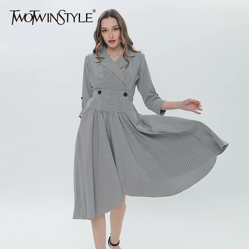 TWOTWINSTYLE летнее платье миди для женщин v образный вырез рукав три четверти высокая