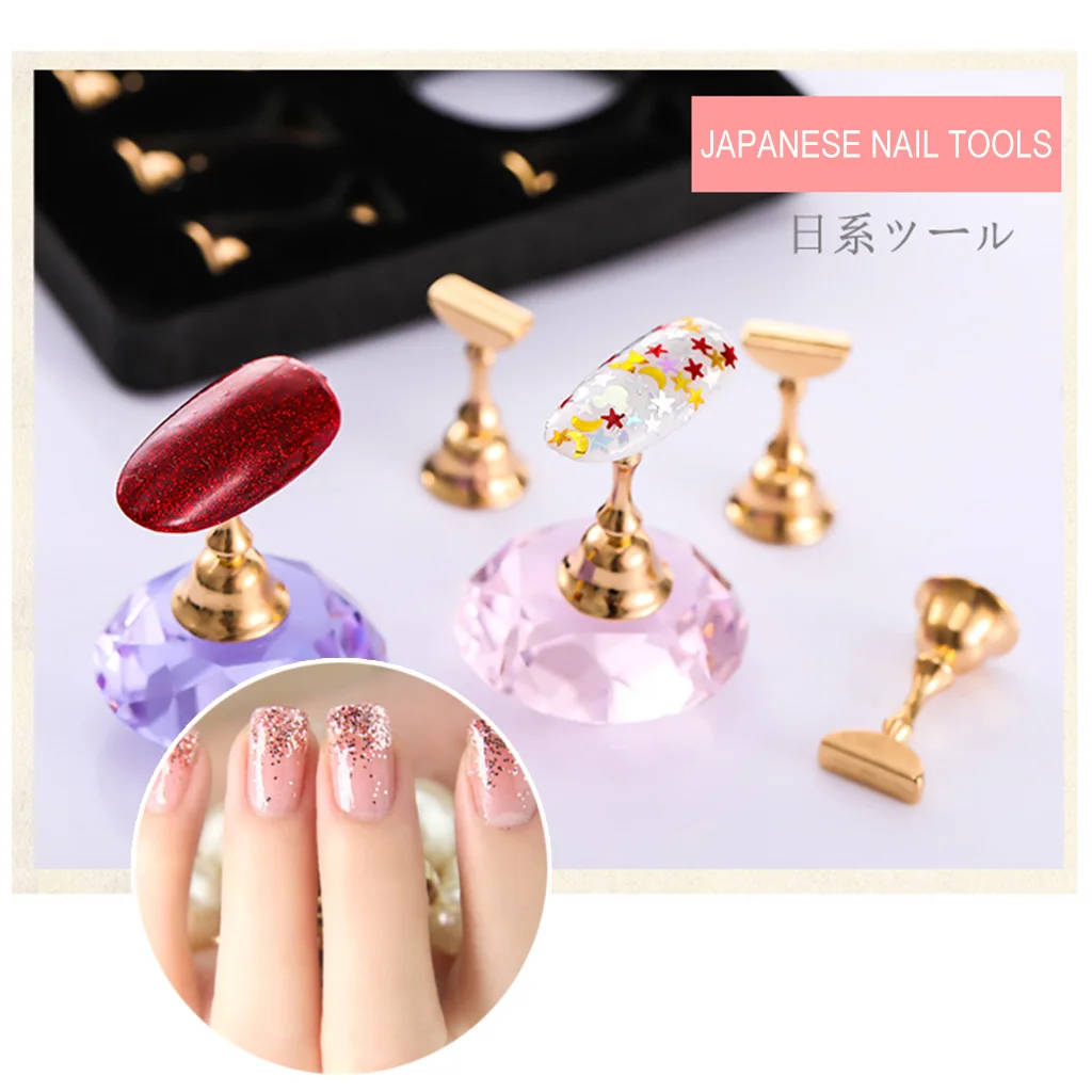 1 Set Magnetic Nail Art Practice Training Display Stand Acrylic Crystal Holders Alloy False Tip DIY Showing Shelf Tools |