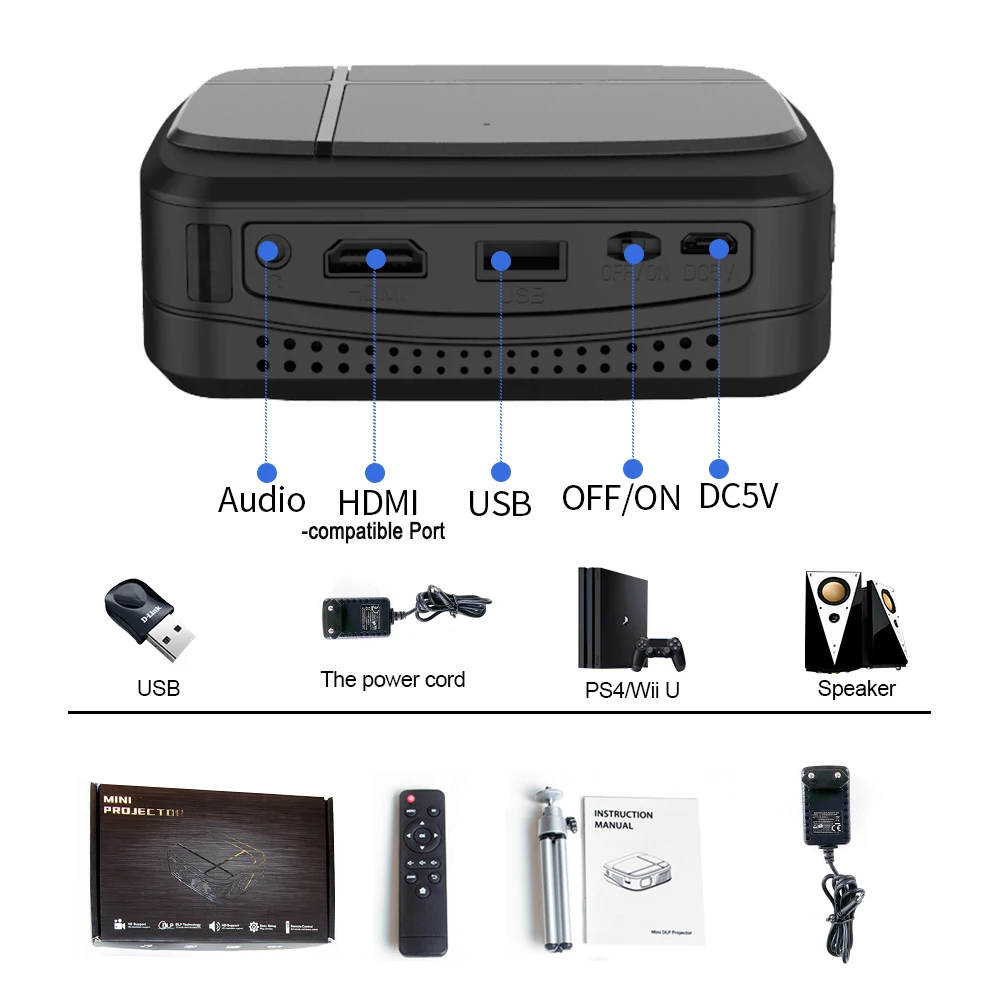 Мини 4K телефон проектор Caiwei H6AB Android 7 1 двойной WIFI 4 0 Мобильный Full HD DLP портативный