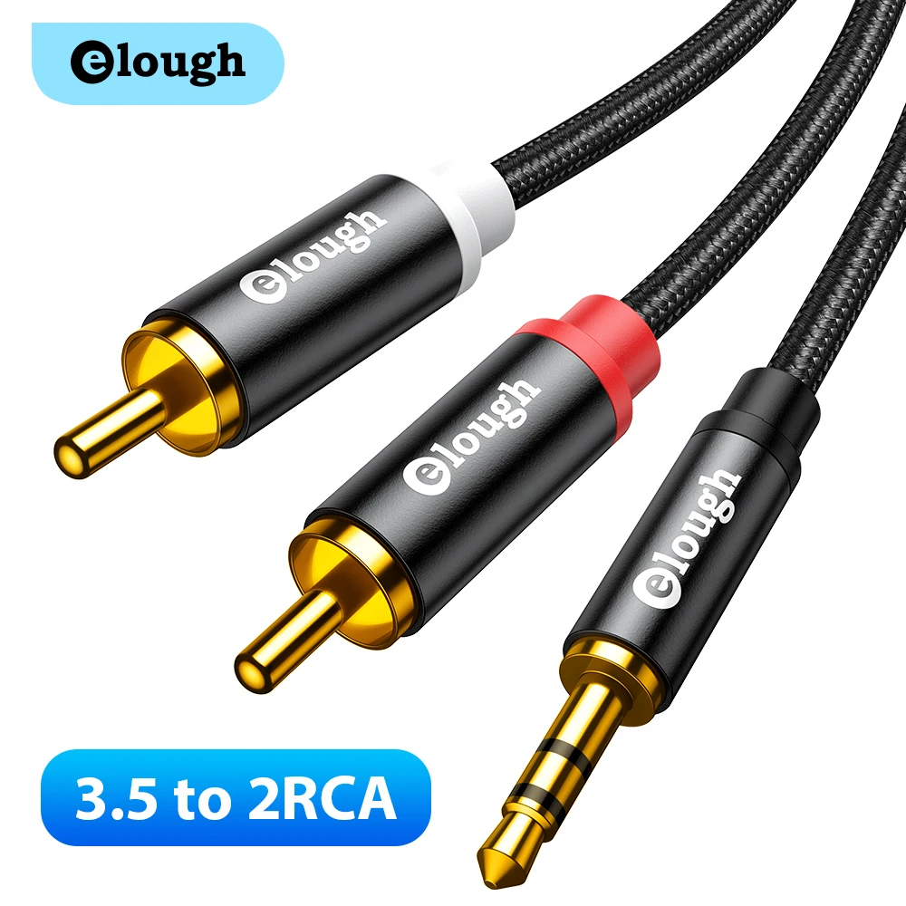 Elough RCA Cable 3.5mm Jack to 2 RCA Aux Audio Cable Male Adapter HiFi Splitter For Apple TV Box PC Amplifiers Speaker Wire Cord