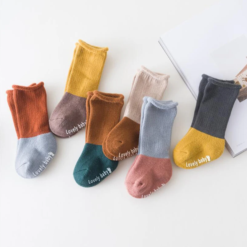 Vintage hit color toddler boys socks thick velvet cotton infant baby boots warm children for girls anti-slip | Детская одежда и