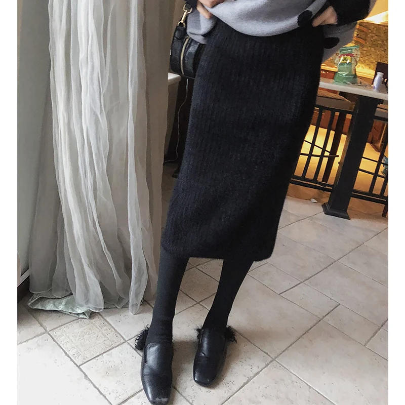 Mishow осенне зимняя трикотажная приталенная юбка средней длинны Повседневный