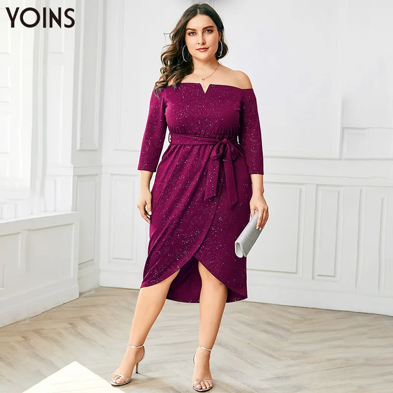 YOINS сексуальное платье с открытыми плечами и асимметрическим подолом для женщин