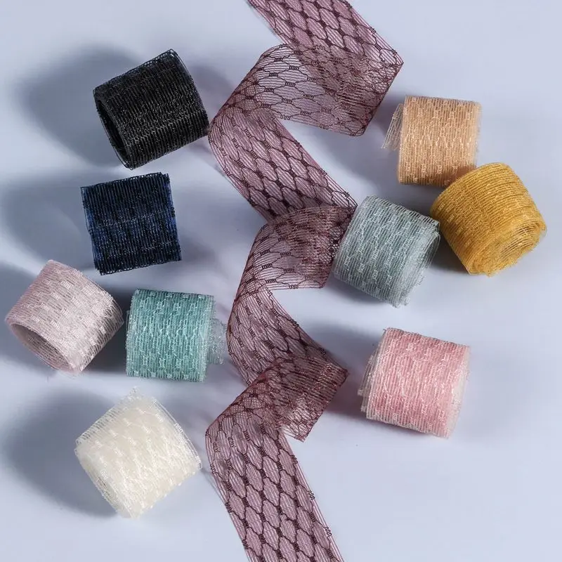 5 ярдов/партия решетка вышивка органза сатин лента для DIY ремесло волос бант