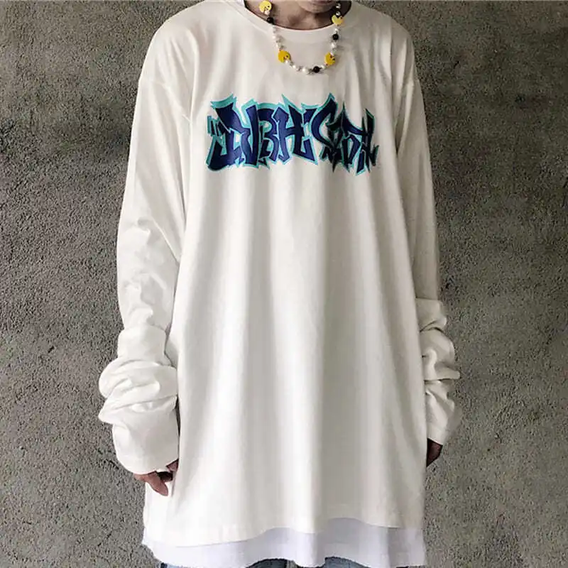 

Harajuku Стиль Streetwaer, очки унисекс, очки для влюбленных пар, футболка с круглым вырезом и однотонные Ретро футболки с надписями и длинными рукав...