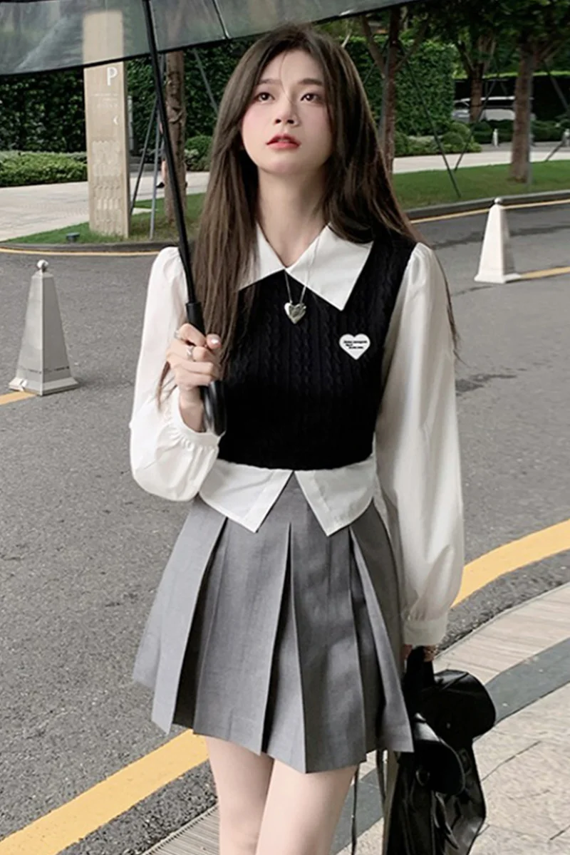 Милый модный женский костюм в острым стиле новинка 2021 Вязаный топ из двух частей