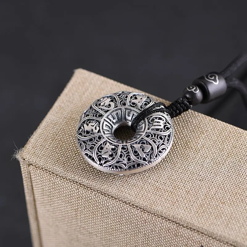 

925 Sterling Silver Mantra Pendants Necklace Six Words' Sutra Charm Rope Sweater Chain Necklace For Men Women Buddhist Jewelry