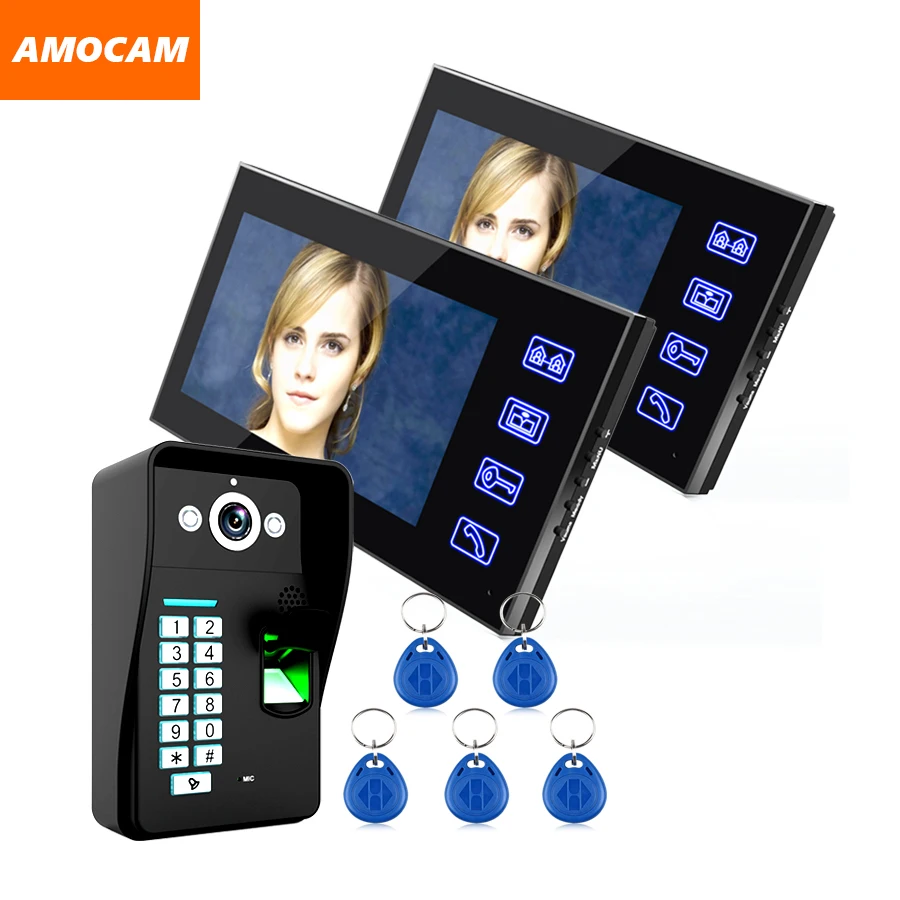 

Touch Key 7 inch Video Door Phone Intercom Doorbell System Fingerprint RFID Card Access Control unlock video Door bell Doorphone