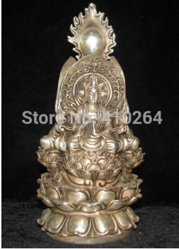 Китайский Старый тибетский серебряный резной 3 сидящий Будда статуя цветка