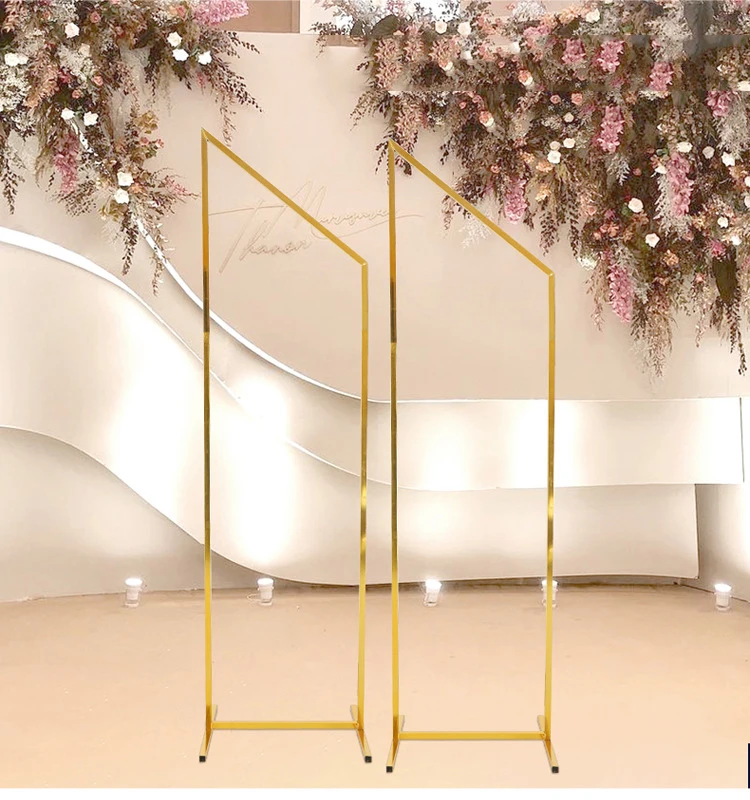 Arcos de pantalla de hierro forjado, accesorios de boda, marco decorativo cuadrado, flor Artificial de la boda, geometr&iacute;a chapada en oro-1