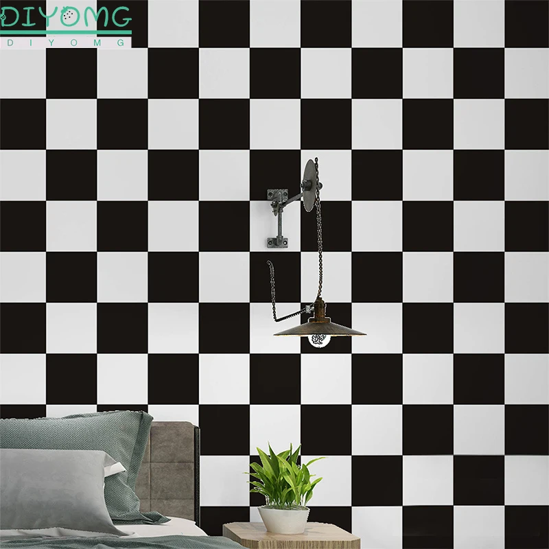 

Самоклеящаяся самоклеящаяся настенная бумага из ПВХ в черно-белую клетку в скандинавском стиле, водонепроницаемая Геометрическая контакт...