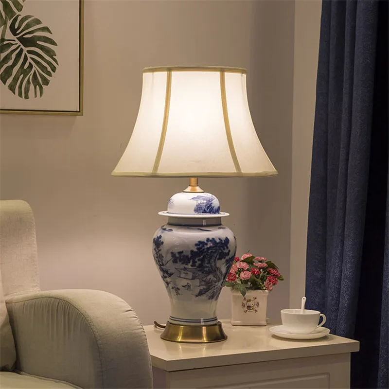 Chinese Blue And White Porcelain Ceramic Table Lamp For Bedroom Bedside Living Room Foyer Study Desk Reading Night Light TD059 | Лампы и
