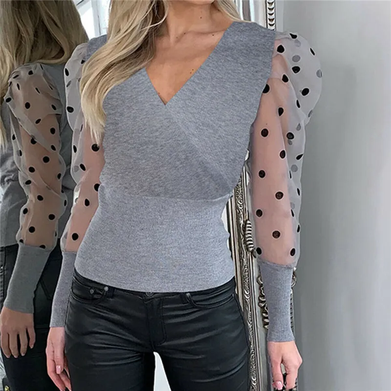 Женская модная прозрачная сетчатая блузка с длинным рукавом пикантные топы