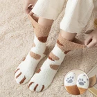 FINETOOЖенские носочки с рисунком когтей, оригинальные плюшевые носки из кораллового флиса, осенне-зимние милые толстые теплые носки-тапочки для сна