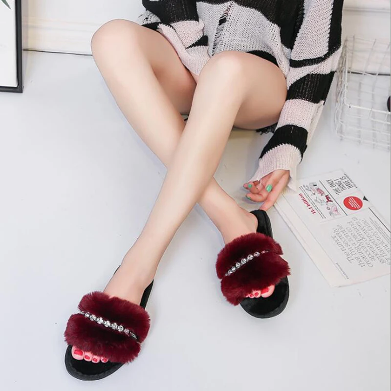 Новые женские домашние тапочки стразы аксессуары плюшевые Нескользящие с мягкой