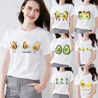 new womens t shirt cartoon avocado print series white t shirts fashion top cute o neck ladies soft and versatile short sleeves