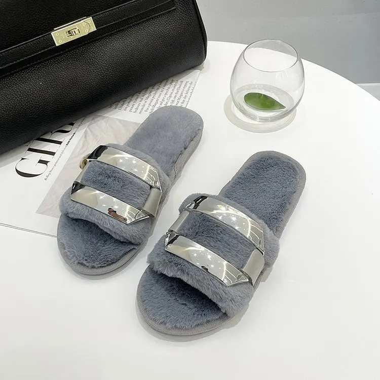 2021 Autumn and Winter New Ladies Cotton Slippers Household Fur Slippers Women Fashion Comfortable Women's Shoes Plush Slippers