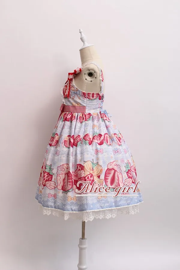 Крем и клубника~ сладкий Лолита печатных JSK платье w. Значок от Alice Girl~ предварительный заказ