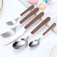 jaswehome wood grain handle tableware set western style knife fork spoon set 430 stainless steel dinnerware cutlery
