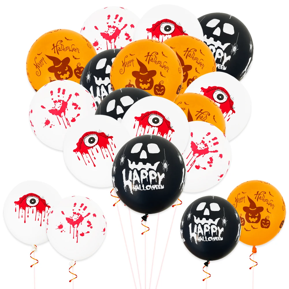 

50Pcs Halloween Balloons 12 Inch Black Orange Latex Balloons Blood Eyes Skull Pumpkin Bat Balloons Giant Halloween Party Decor