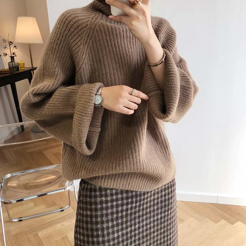 CamKemsey Winter Women Harajuku Knitted Sweaters Autumn Lazy Loose Thicken Turtleneck Sweaters And Pullovers