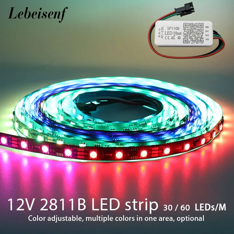 

Led strip light WS2811B RGB 5050 SMD addressable 30 60 LEDs external 1 IC control 3 Leds DC12V Led lights with pixel controller