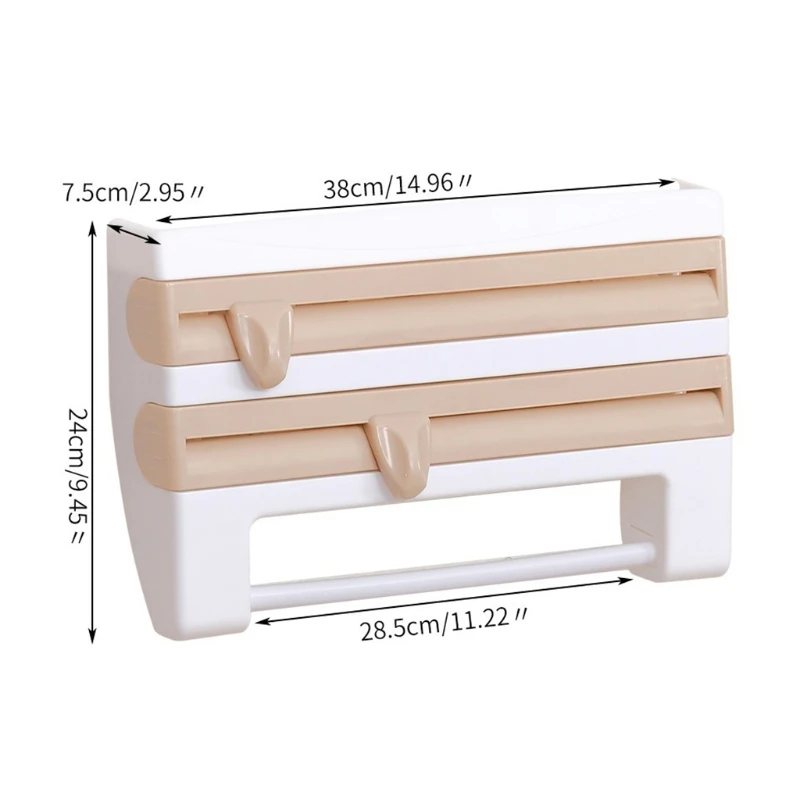 

T5EF 4 In 1 Kitchen Organizer Paper Towel Holder Cling Sauce Bottle Storage Rack Film Cutting Holder Storage Cutting Rack