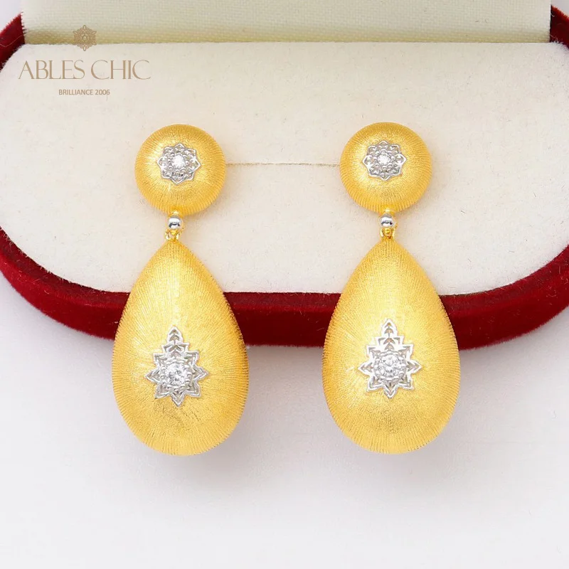 

Gold Tone Fabric Teardrop CZ Star Stud Earrings 925 Sterling Silver Silk Pattern Post Earring Renaissance Jewel C11E4S25143