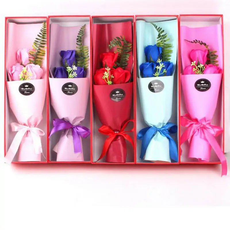 Романтические подарки на день Святого Валентина 3 мыльные розы + маленький милый