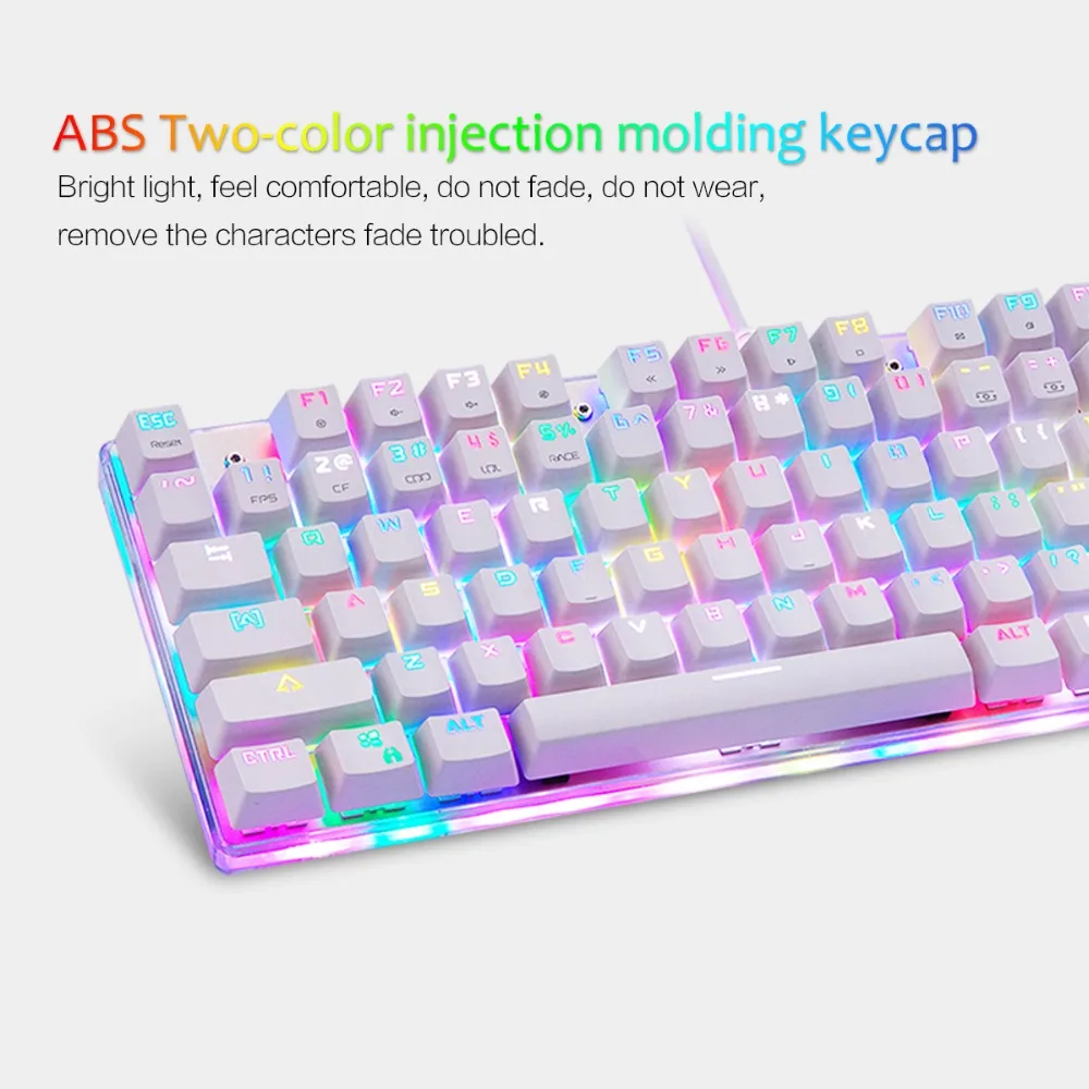 Motospeed K87S ABS USB2.0 Проводная Механическая клавиатура с RGB подсветкой синий переключатель для компьютерных игр и связывания белый 1,8 mCable