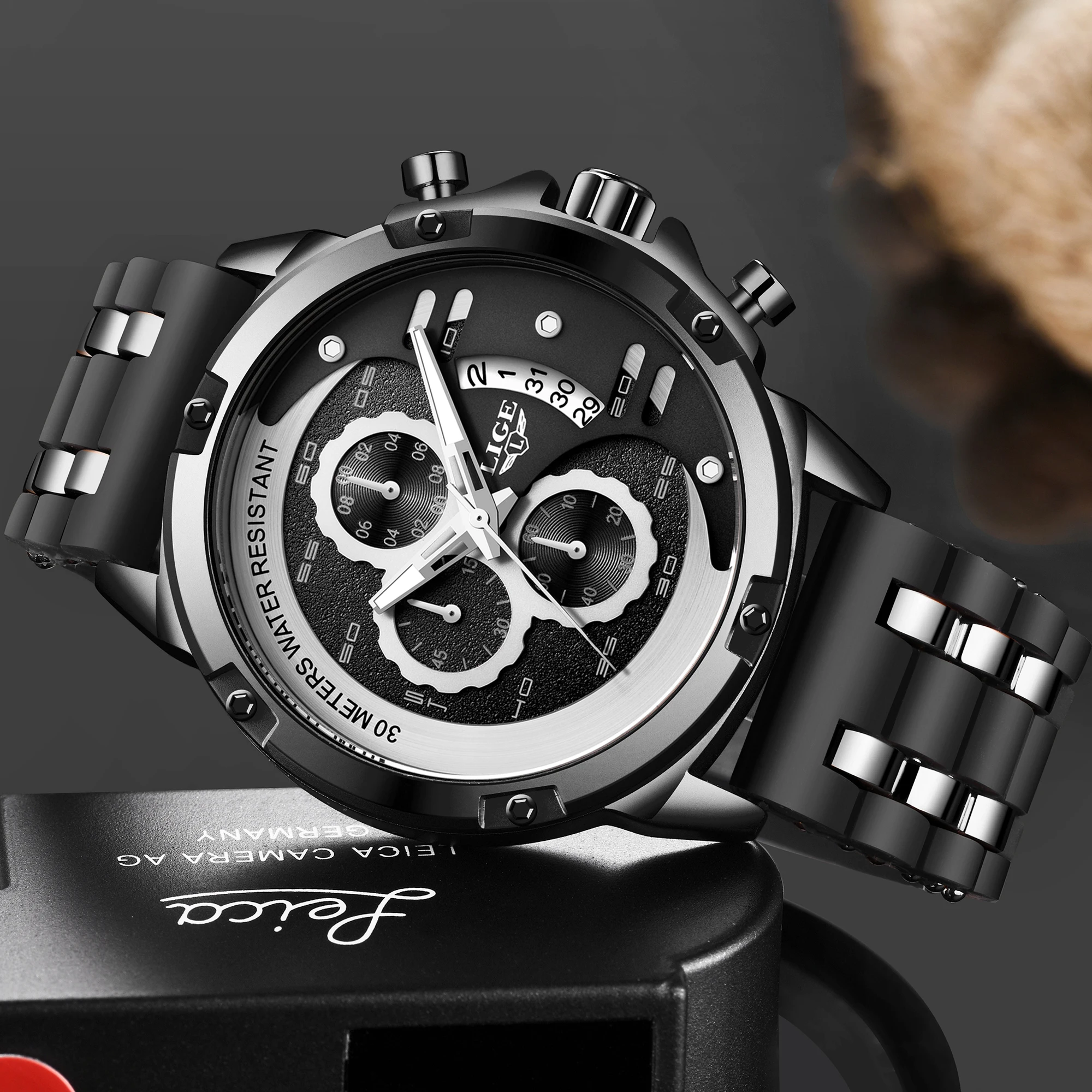 Часы наручные LIGE мужские с защитой от влаги спортивные брендовые роскошные