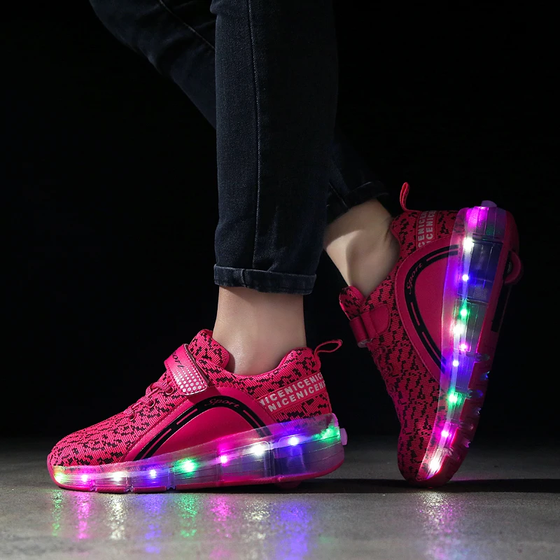 Кроссовки светильник с колесиками для мальчиков и девочек дышащие мягкие