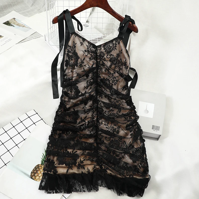 OCEANLOVE Ins Bodycon Dress Women Lace Elegant Bow Bandage Sexy Dresses Solid Ruffles Spring Summer 2020 Mini Vestidos 14211 | Женская