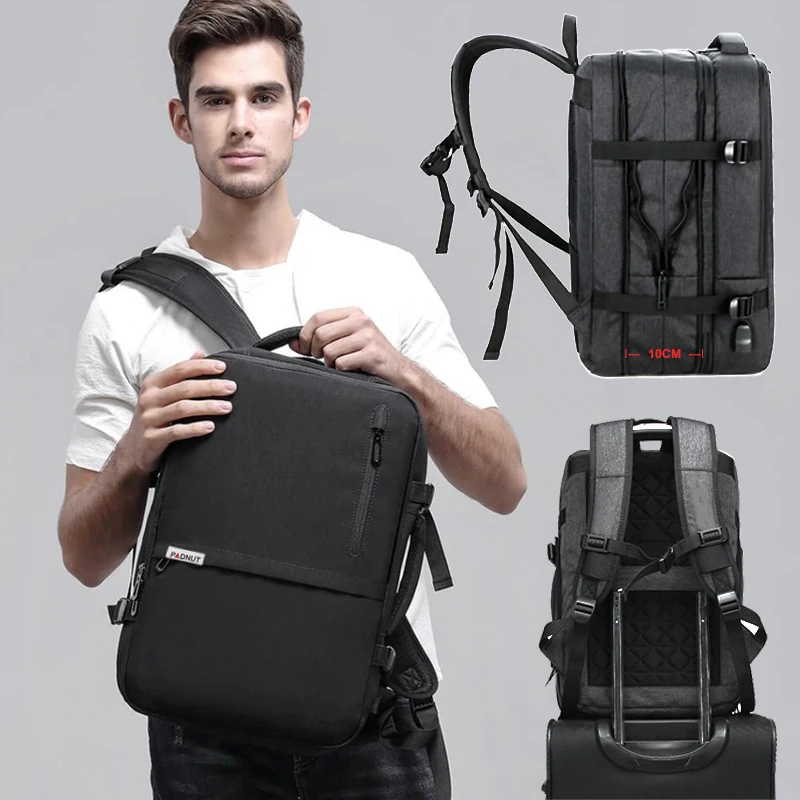 Мужской рюкзак для ноутбука 17 дюймов черный водонепроницаемый дорожный с