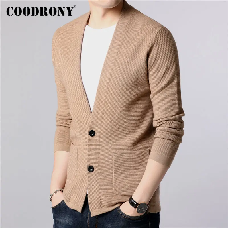 Бренд COODRONY, мужской свитер, уличная мода, свитер, пальто для мужчин с карманами, Осень-зима, теплый кашемировый шерстяной кардиган, мужской 91105