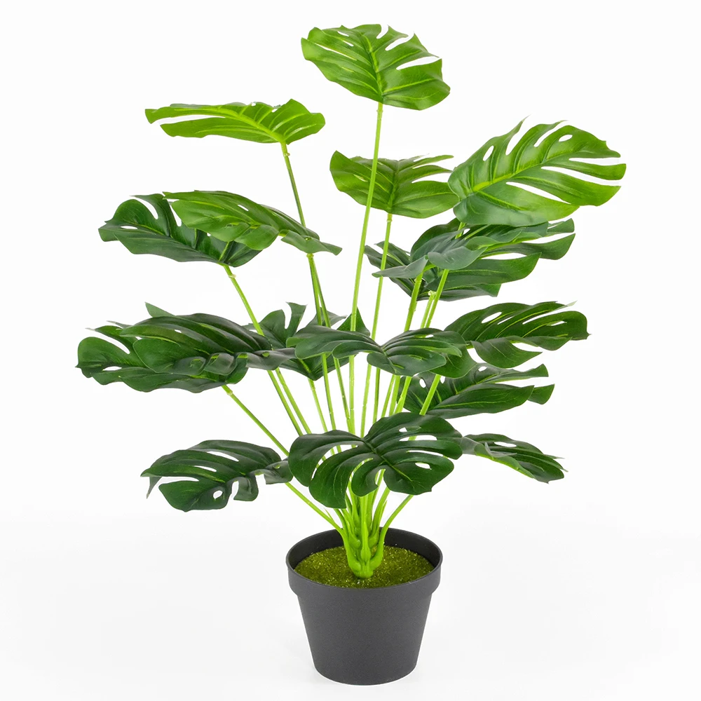 

55cm 2PCS Artificial Green Plants 18 Heads Monstera Leaves Fake Turtle Leaf Faux Branch Tropical Plant Living Room Decoration