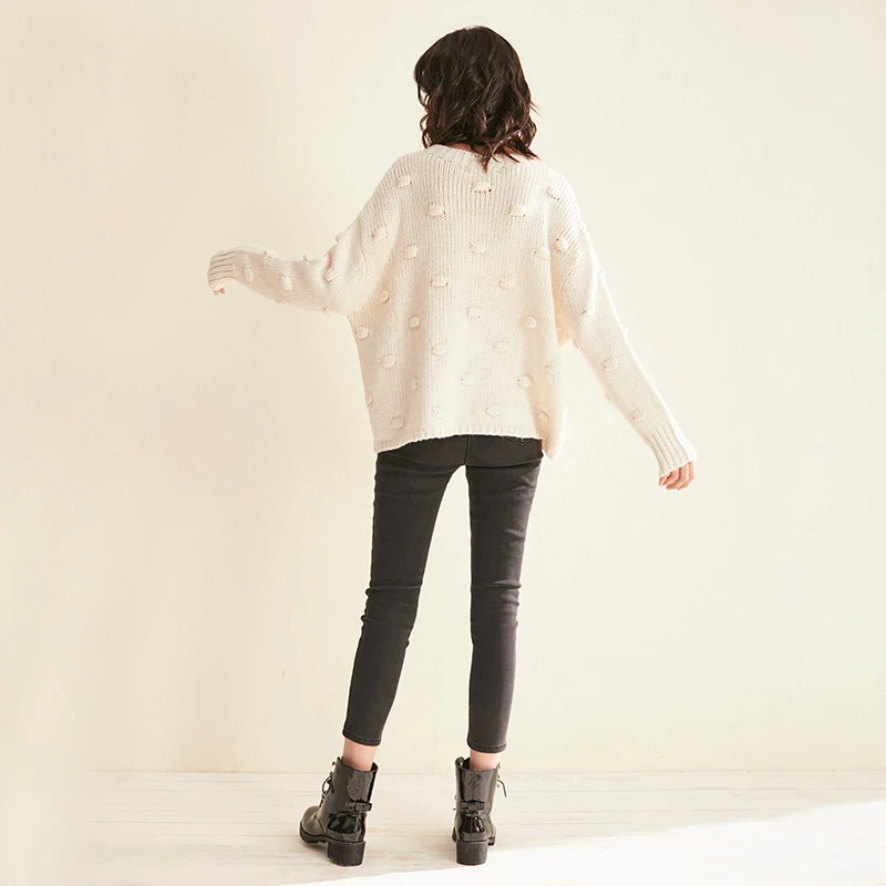 CMAZ Оригинальный красивый теплый вязанный мягкий свитер оверсайз с полукруглым