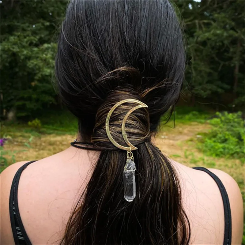 

Raw Quartz Headband Wedding Crown Tiara Hairpins Crystal Comb Bridal Hair Accessories Crescent Hair Clip
